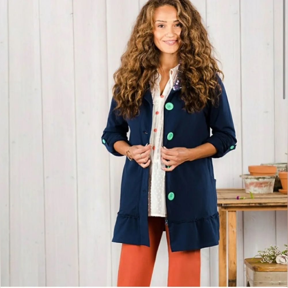 Matilda Jane A million little things Navy Blue Button Up Jacket  Size Small EUC